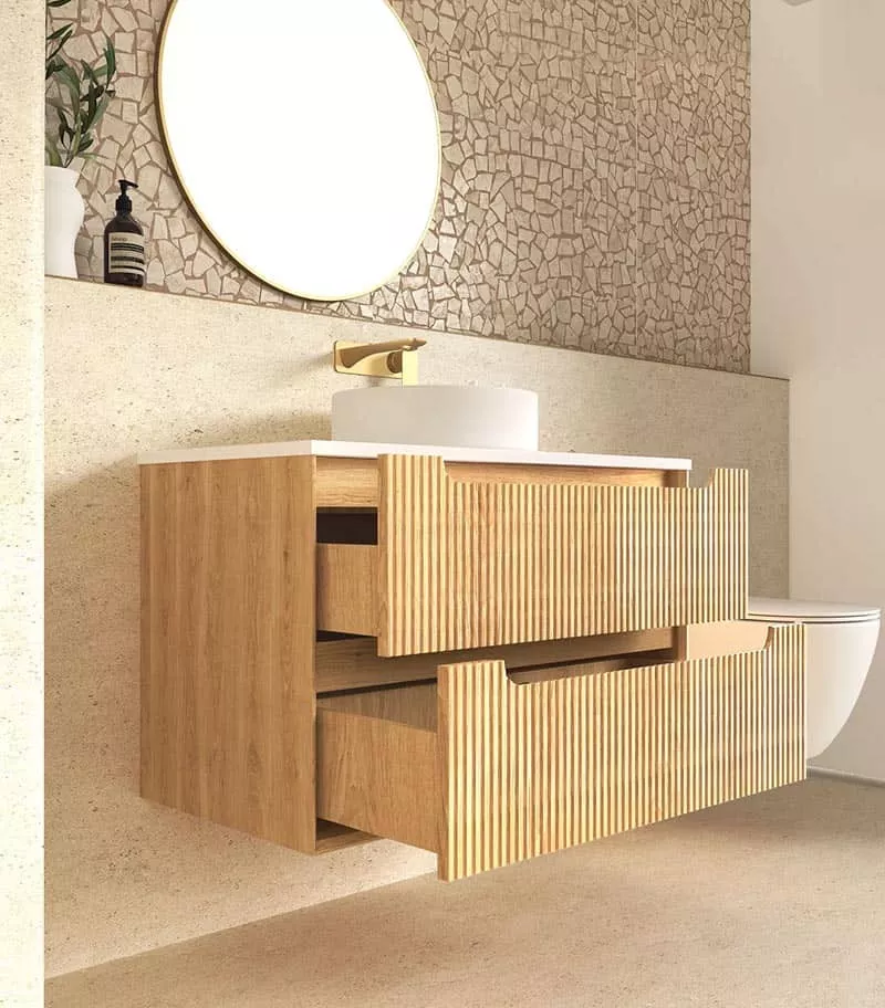 Byron Fluted Woodland Oak 900mm Wall Hung Vanity Side View