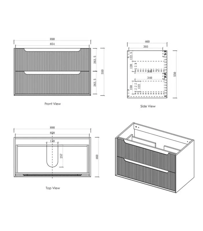 Byron Fluted Woodland Oak 900mm Wall Hung Vanity Specification