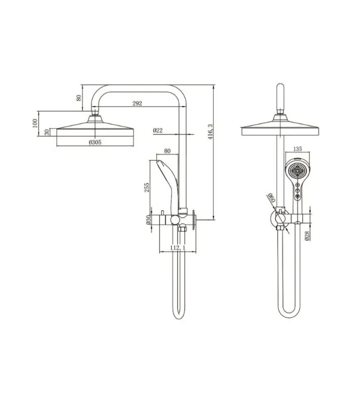 Galaxy Twin Shower No Rail - Specification