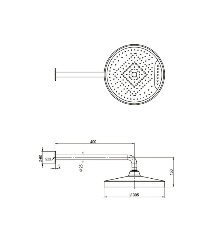 Galaxy 300mm Two-function Shower Head With Straight Arm - Specification