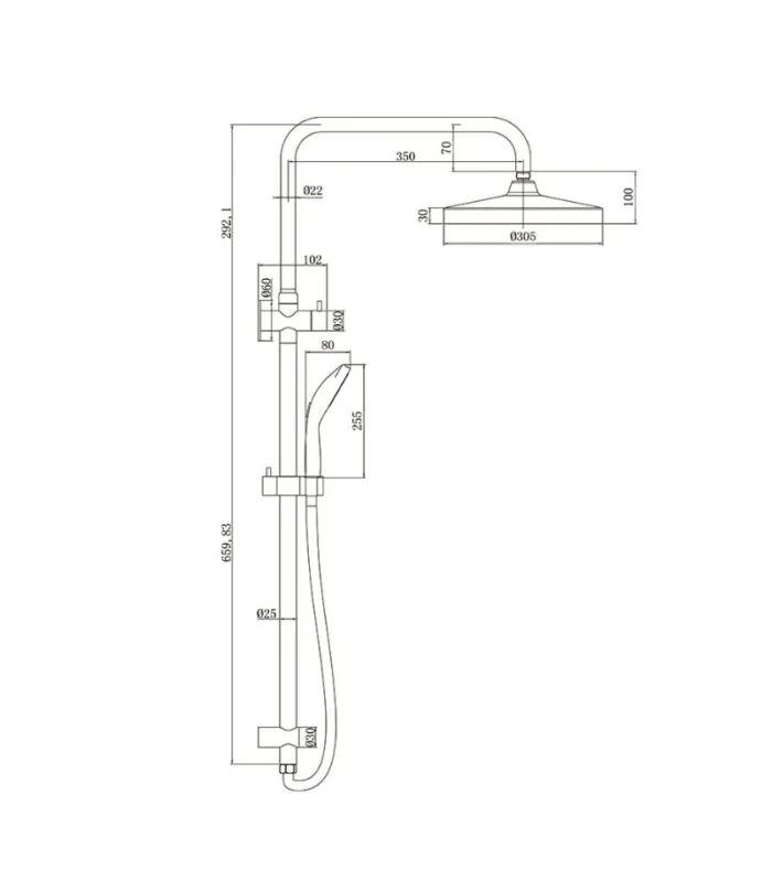 Galaxy Twin Shower On Rail - Specification