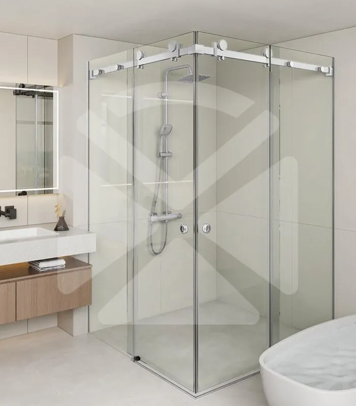 Square / L Shape Frameless Double-Corner Sliding Door Shower Screen – Chrome Fittings