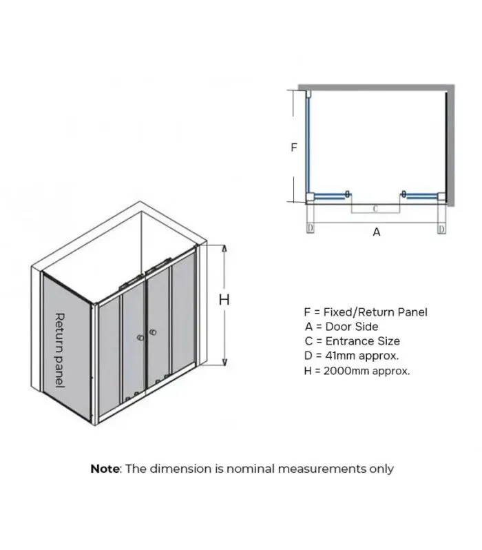 Horizontal Semi-Frameless Double Sliding Doors Shower Screen Specification