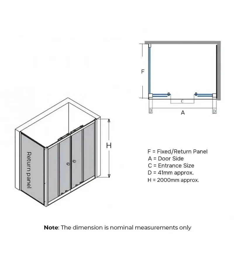 Horizontal Semi-Frameless Double Sliding Doors Shower Screen Specification