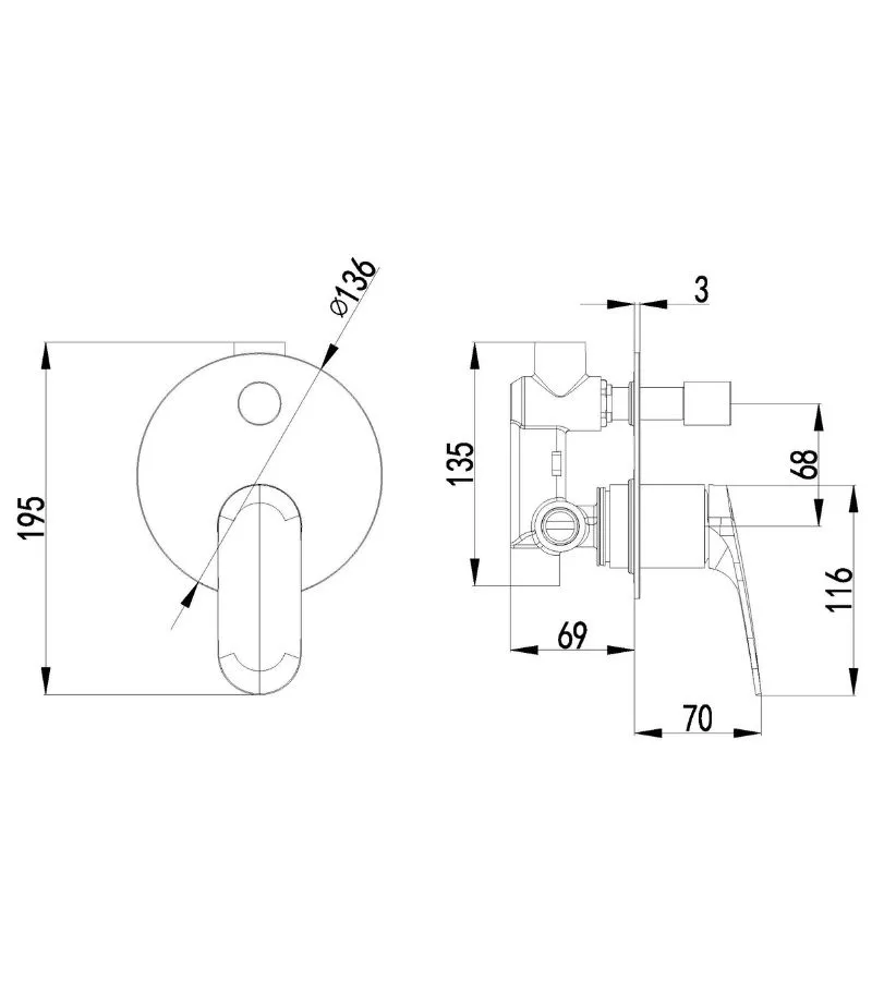 IKON Sulu II Wall Mixer with Diverter Specification