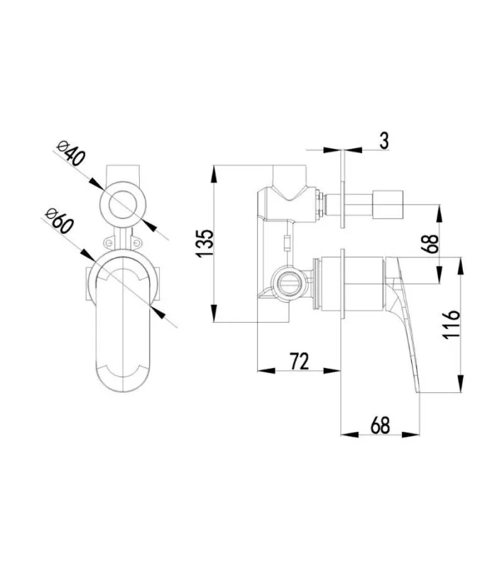 IKON Sulu II Wall Mixer with Diverter on Seperate Cover Plate specification