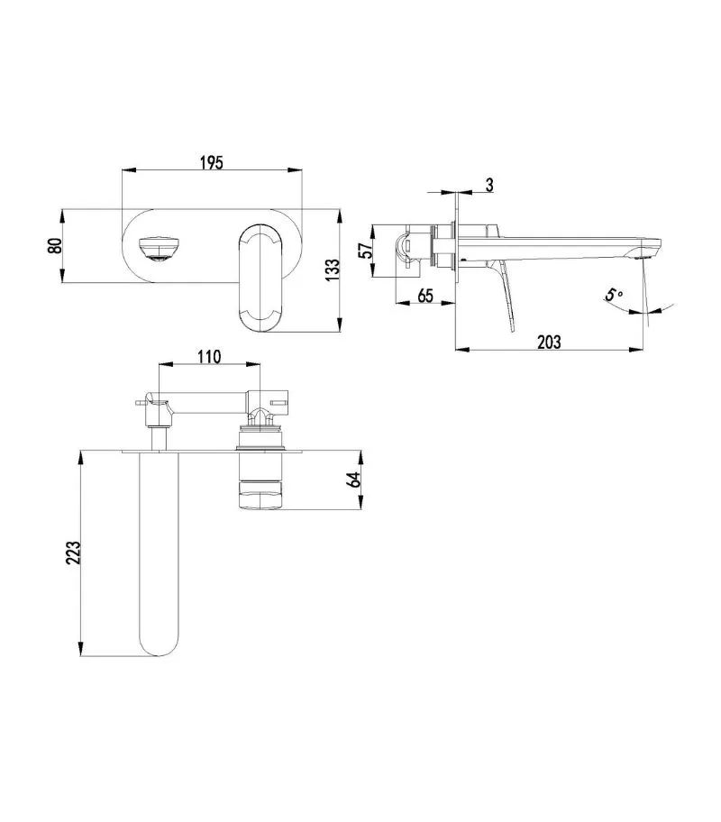 IKON Sulu II Wall Mounted Basin or Bath Mixer with Cover Plate Specification