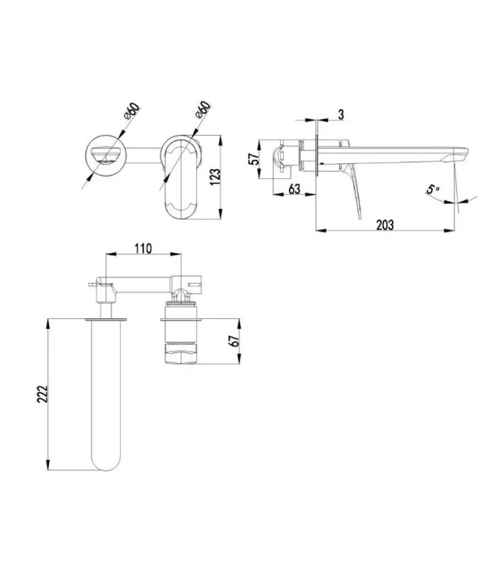 IKON Sulu II Wall-Mounted Basin/Bath Mixer on Separate Cover Plate Specification