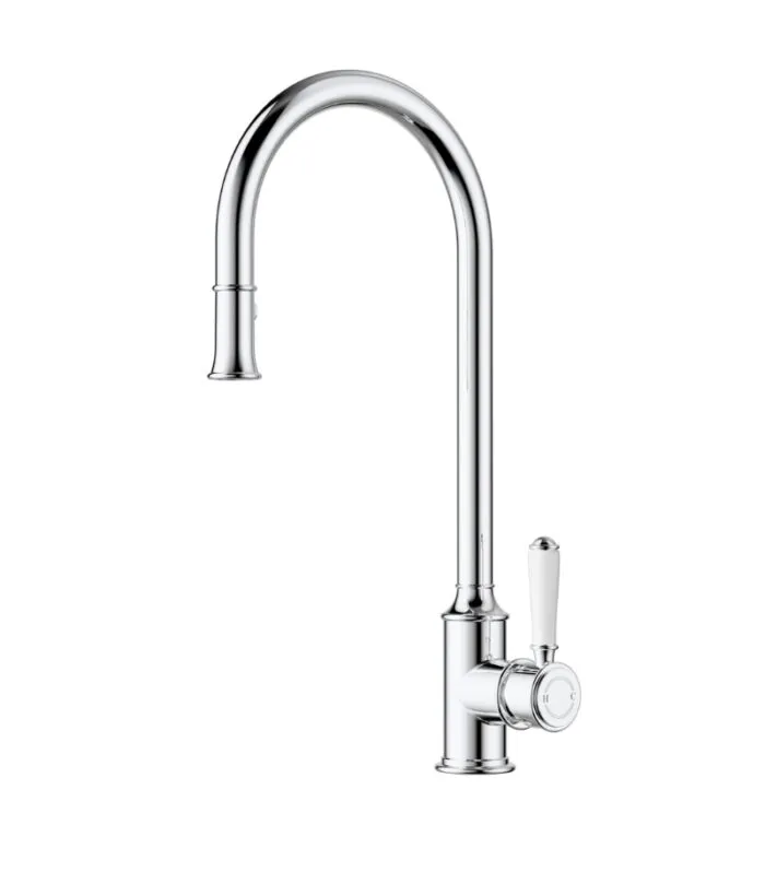 Clasico Pull-Out Sink Mixer with Ceramic Detail Handle - Chrome