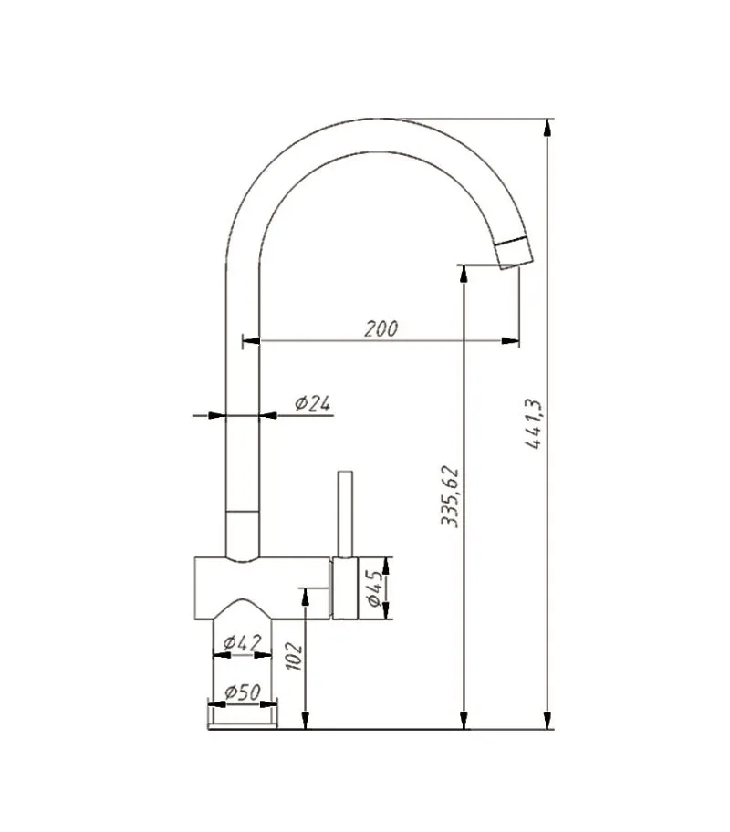 Amoza Auro Gooseneck Sink Mixer - Specification