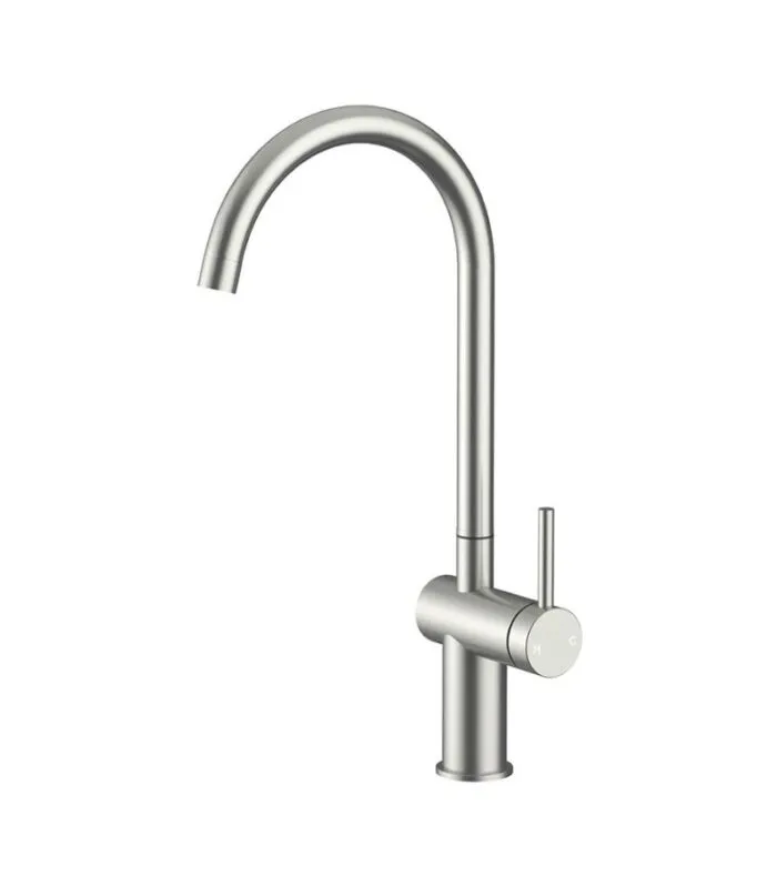 Amoza Auro Gooseneck Sink Mixer - Brushed Nickel/Stainless Steel