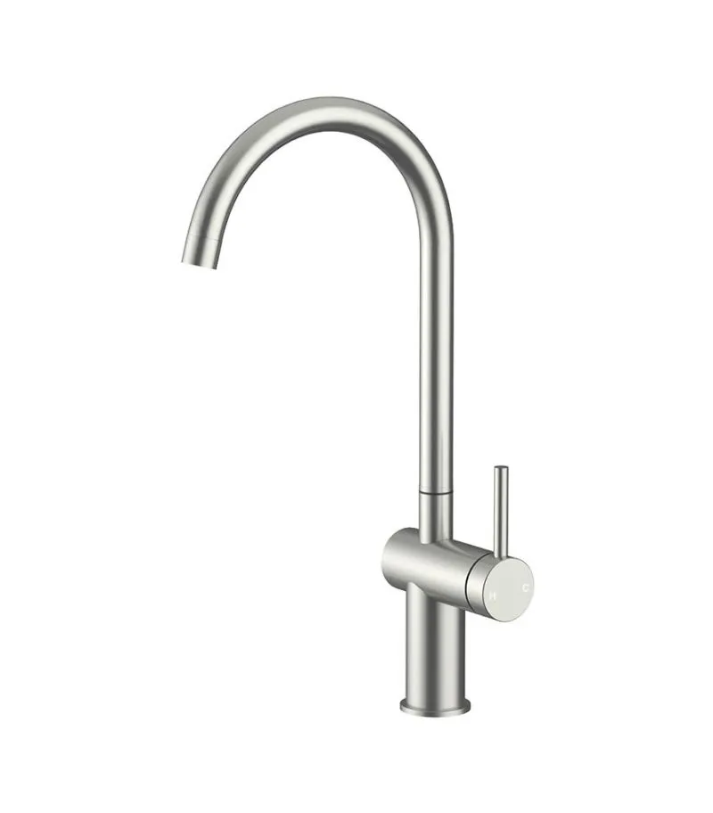 Amoza Auro Gooseneck Sink Mixer - Brushed Nickel/Stainless Steel
