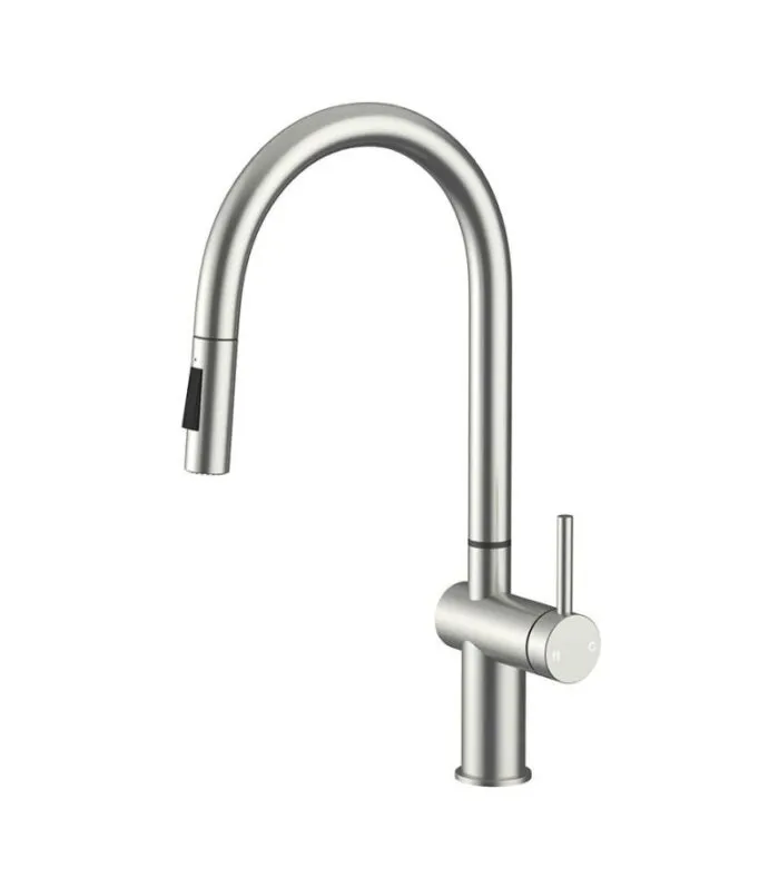 Amoza Auro Gooseneck Pull-Out Sink Mixer - Brushed Nickel/Stainless Steel