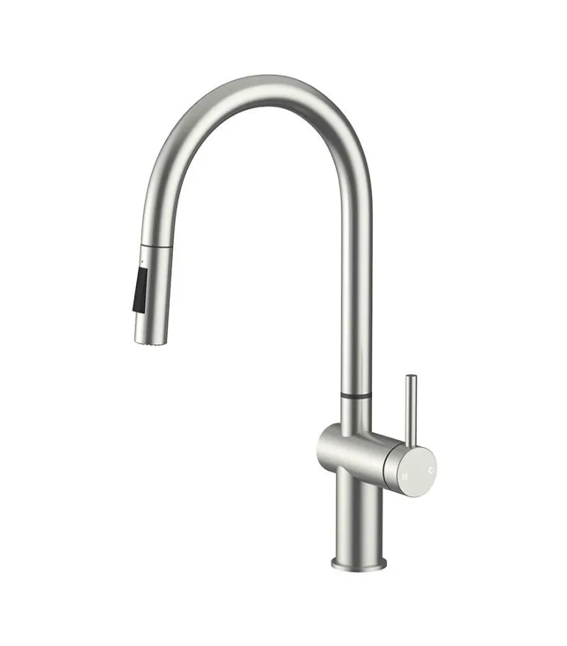 Amoza Auro Gooseneck Pull-Out Sink Mixer - Brushed Nickel/Stainless Steel