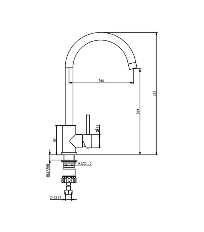 Amoza Progo Gooseneck Sink Mixer - Specification