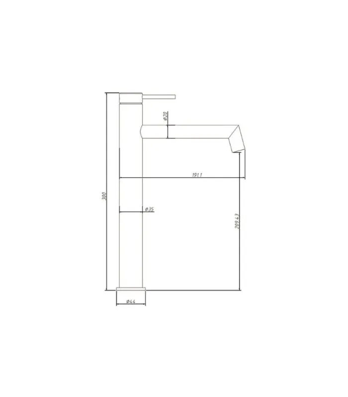 Amoza Right-Angle Spout Tall Basin Mixer Specification