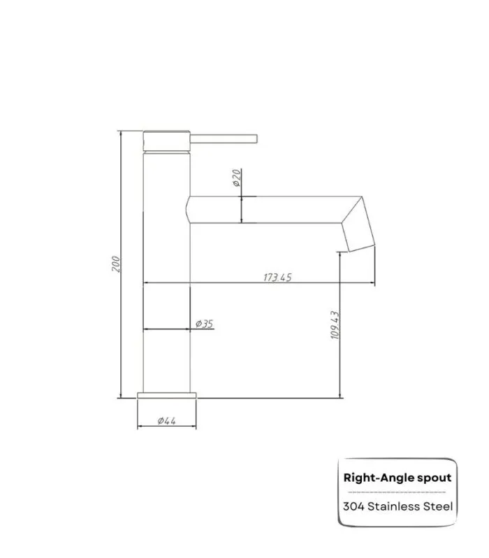 Amoza Right-Angle Spout Short Basin Mixer Specification