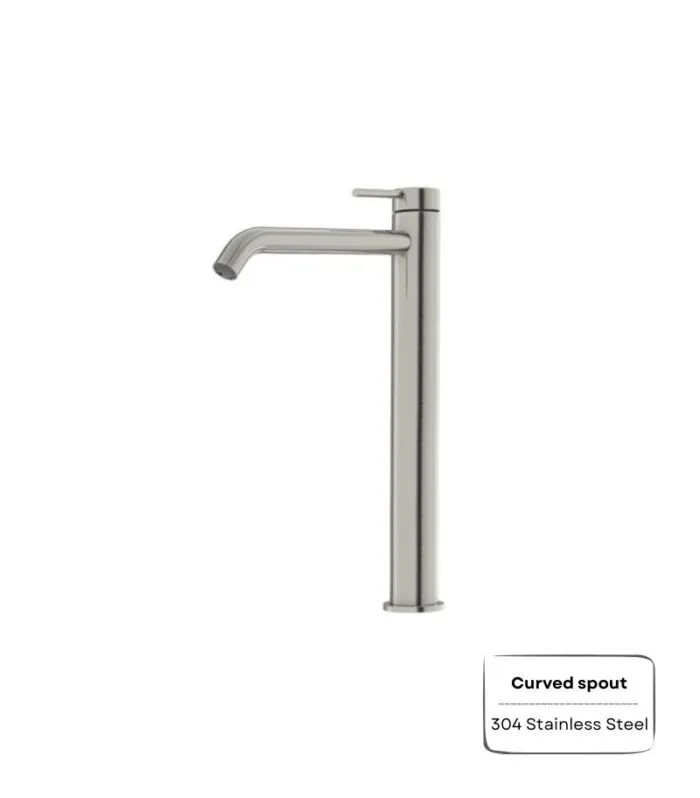 Amoza Curved Spout Tall Basin Mixer - Brushed Nickel