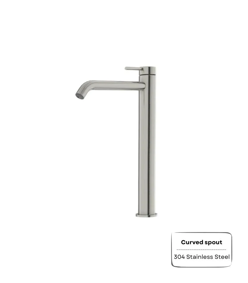 Amoza Curved Spout Tall Basin Mixer - Brushed Nickel