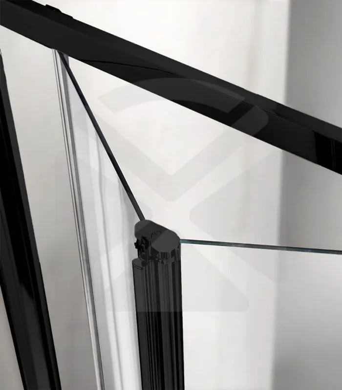 Framed Bi-Fold Swivel Wall to Wall Shower Screen - Matt Black Fittings Door Detail