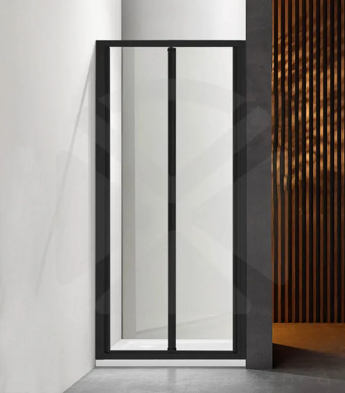 Framed Bi-Fold Swivel Wall to Wall Shower Screen - Matt Black Fittings