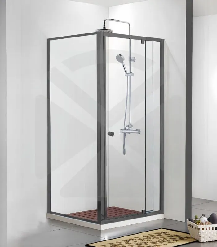 Square & L-Shape Semi-Frameless Pivot Door Shower Screen with Knob Handle - Gunmetal Fittings