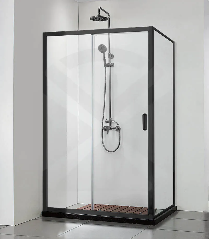 Square & L-Shape Semi-Frameless Sliding Door Shower Screen with Square Handle – Matt Black Fittings