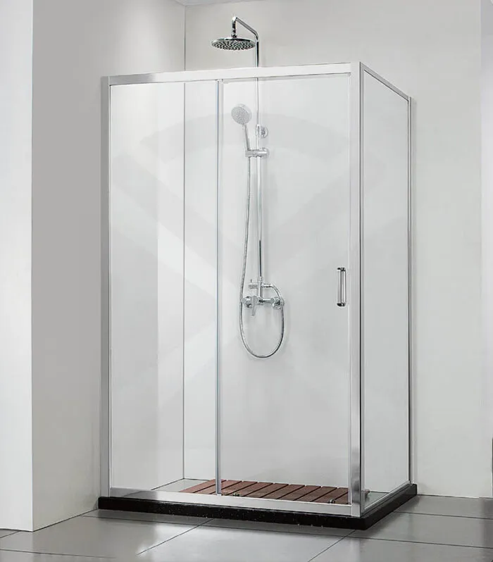 Square & L-Shape Semi-Frameless Sliding Door Shower Screen with Square Handle – Chrome Fittings