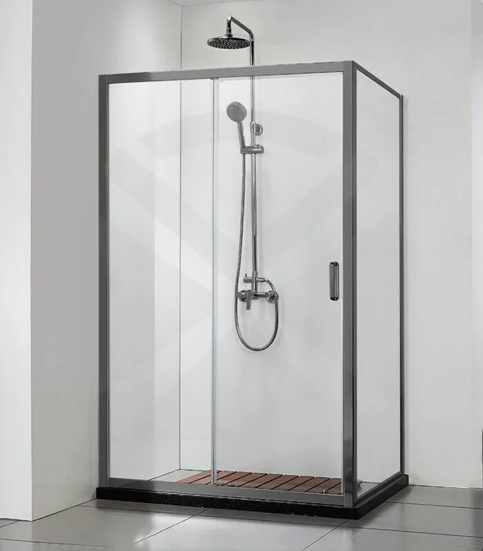 Square & L-Shape Semi-Frameless Sliding Door Shower Screen with Square Handle – Gunmetal Fittings