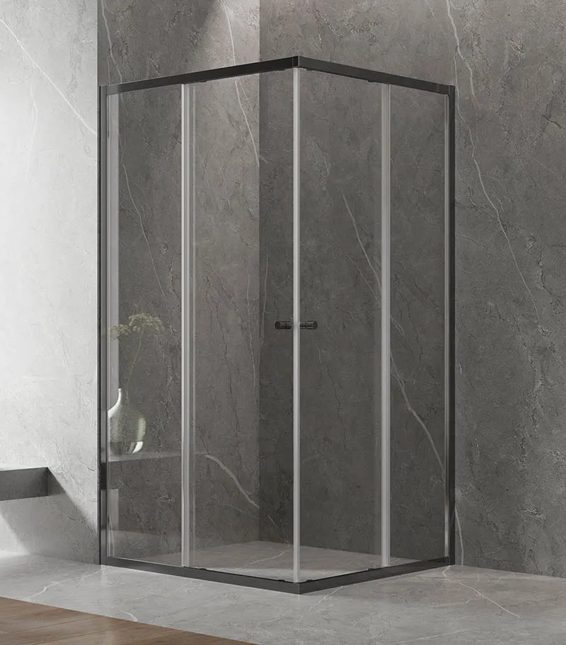 Square & L-Shape Semi-Frameless Sliding Door Shower Screen with Centre Opening – Matt Black Fittings