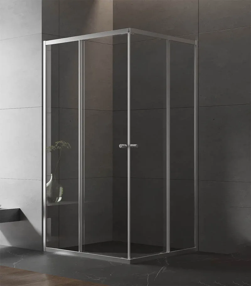 Square & L-Shape Semi-Frameless Sliding Door Shower Screen with Centre Opening – Chrome Fittings