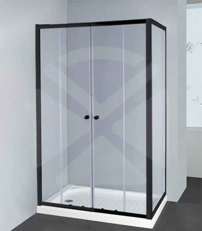 Horizontal Semi-Frameless Double Sliding Doors Shower Screen – Matt Black Fittings