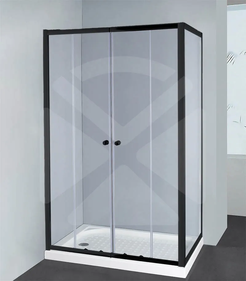 Horizontal Semi-Frameless Double Sliding Doors Shower Screen – Matt Black Fittings