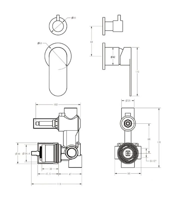 Sora Wall Mixer with Diverter on Seperate Cover Plate Specification