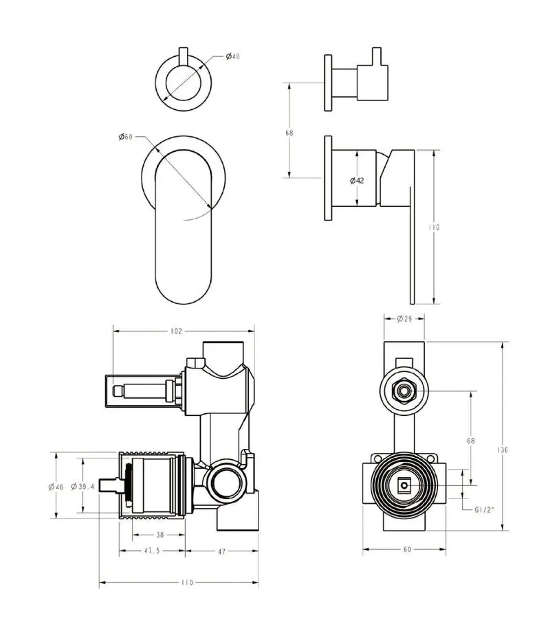 Sora Wall Mixer with Diverter on Seperate Cover Plate Specification
