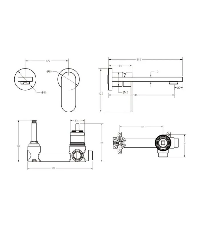 Sora Stainless Steel Wall-Mounted Basin/Bath Mixer on Separate Cover Plate Specification