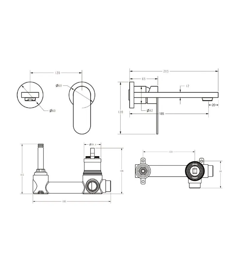 Sora Stainless Steel Wall-Mounted Basin/Bath Mixer on Separate Cover Plate Specification