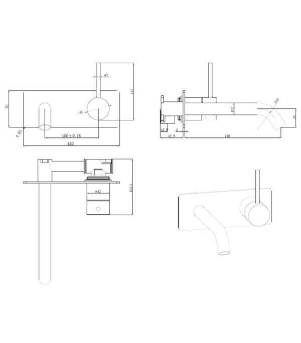 Otus Slimline Basin/Bath Mixer – Curved Spout, Upward Lever, Single Plate | Specification