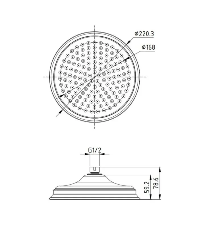 Clasico Round 220mm Shower Head - Specification