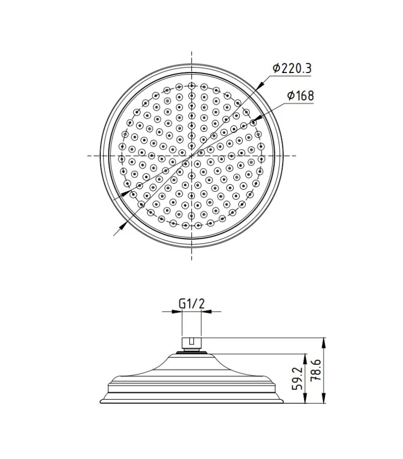 Clasico Round 220mm Shower Head - Specification