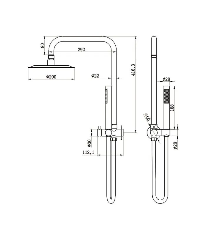 Amoza SST Twin Shower No Rail Specification