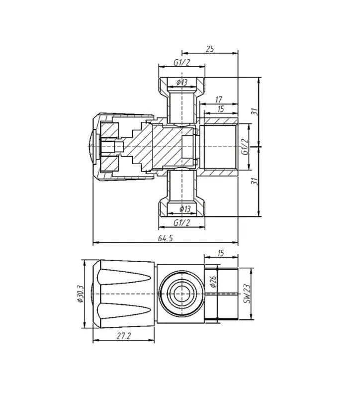 Amoza 1/4 Turn Ceramic Disc 3 Ways (15x15x15mm) Mini Cistern Tap Specification