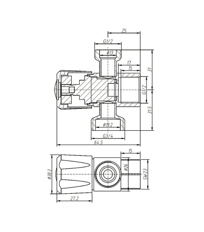 Amoza 1/4 Turn C/D 3 Ways (15x15x20mm) Mini Tap - Specification
