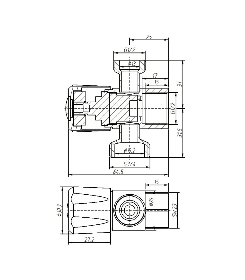 Amoza 1/4 Turn C/D 3 Ways (15x15x20mm) Mini Tap - Specification