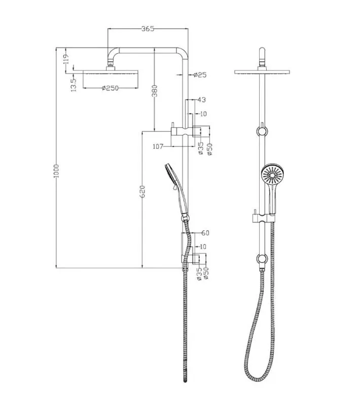 Otus Twin Shower On Rail - Specification