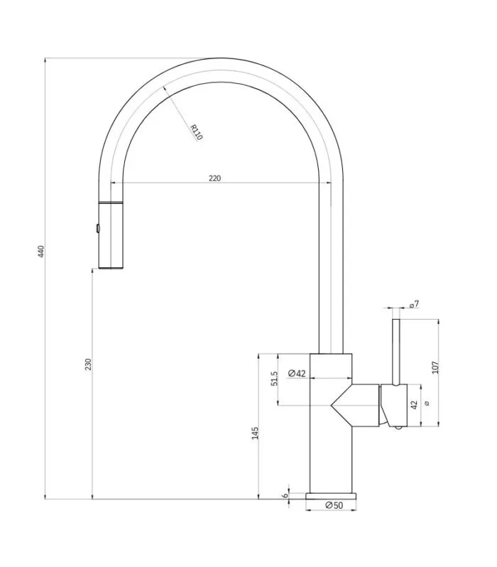 Otus Slimline Pull-Out Sink Mixer with Gooseneck Spout - Specification