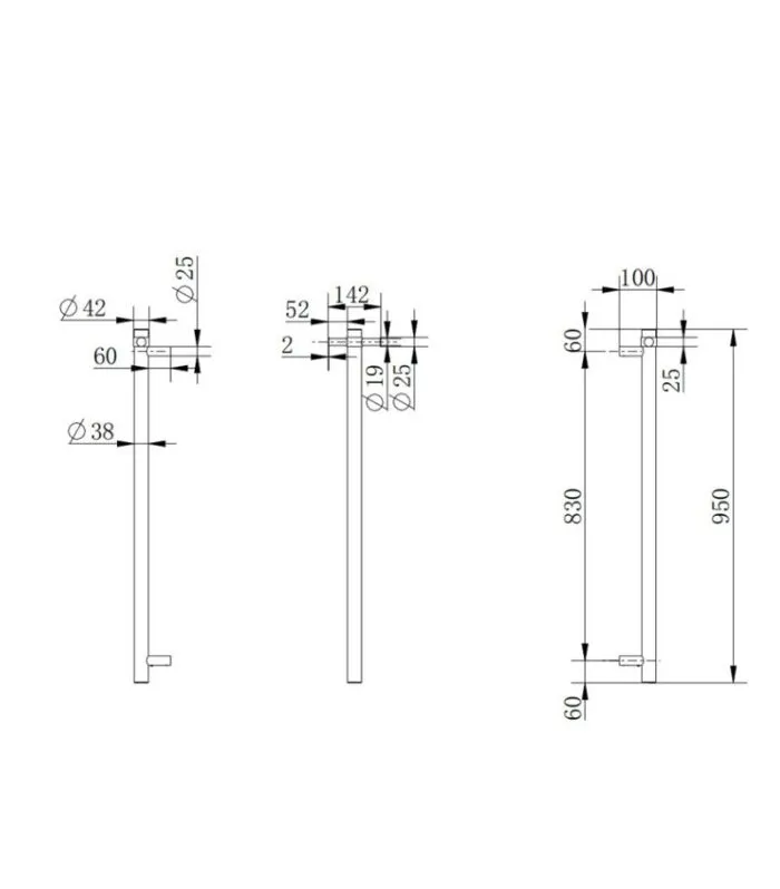 Aqua Vertical Single Bar Heated Towel Rail - Specification