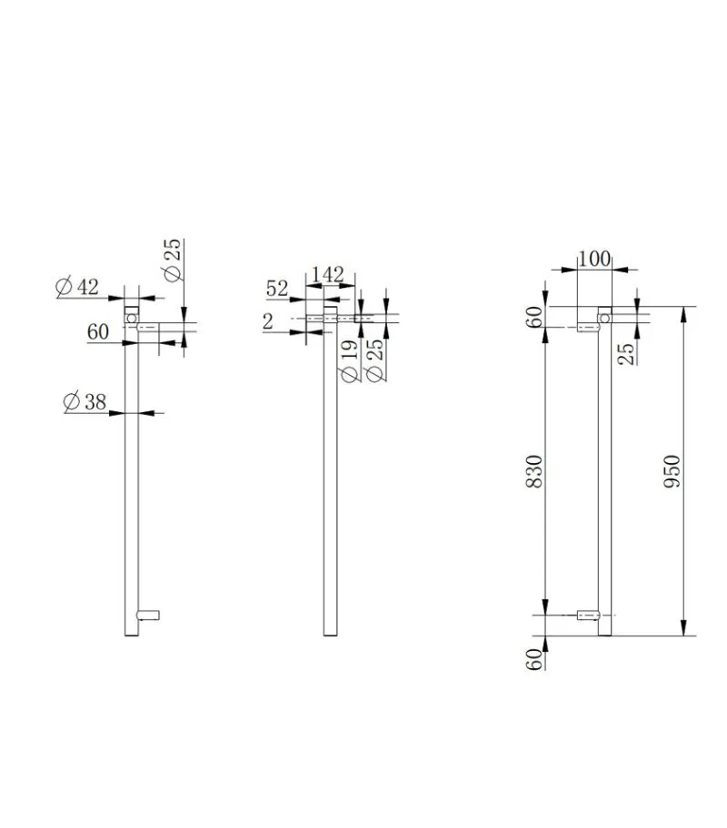 Aqua Vertical Single Bar Heated Towel Rail - Specification