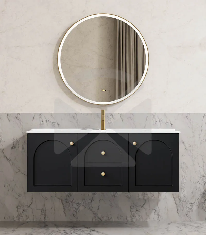 Chester 1200mm Single Bowl Wall Hung Vanity - Matt Black with Ceramic Top