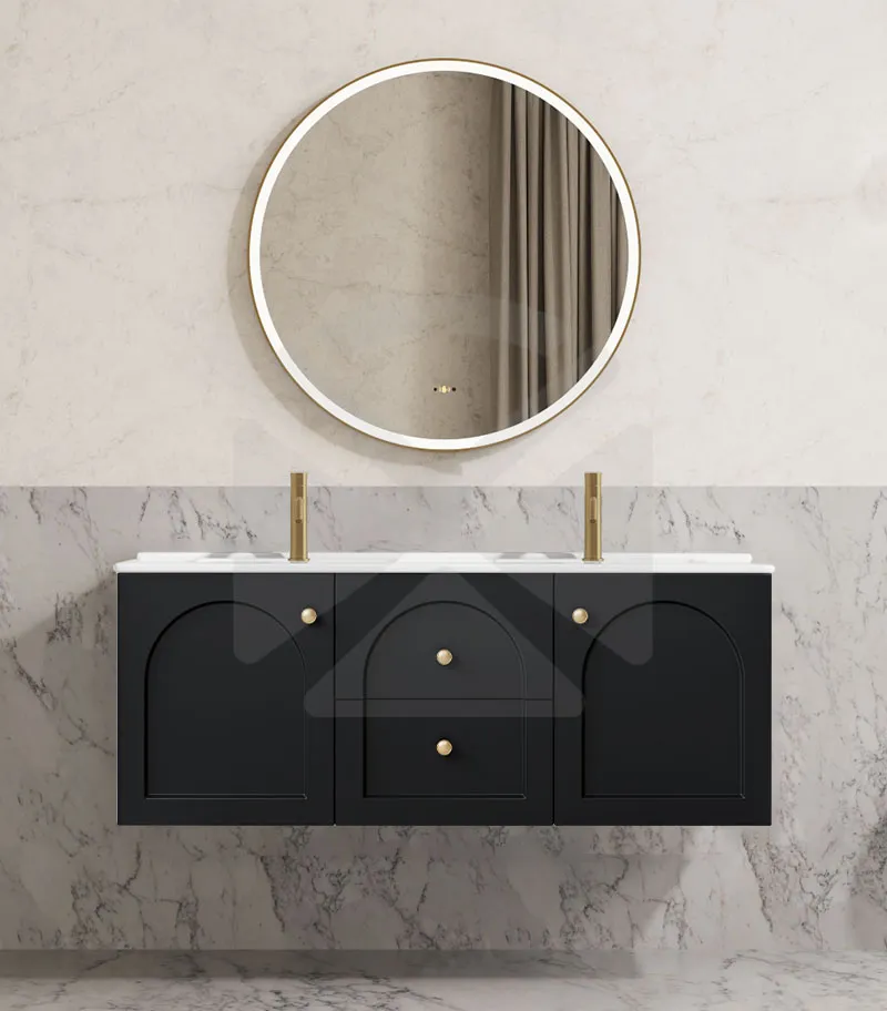 Chester 1200mm Double Bowl Wall Hung Vanity - Matt Black with Cearmic Top